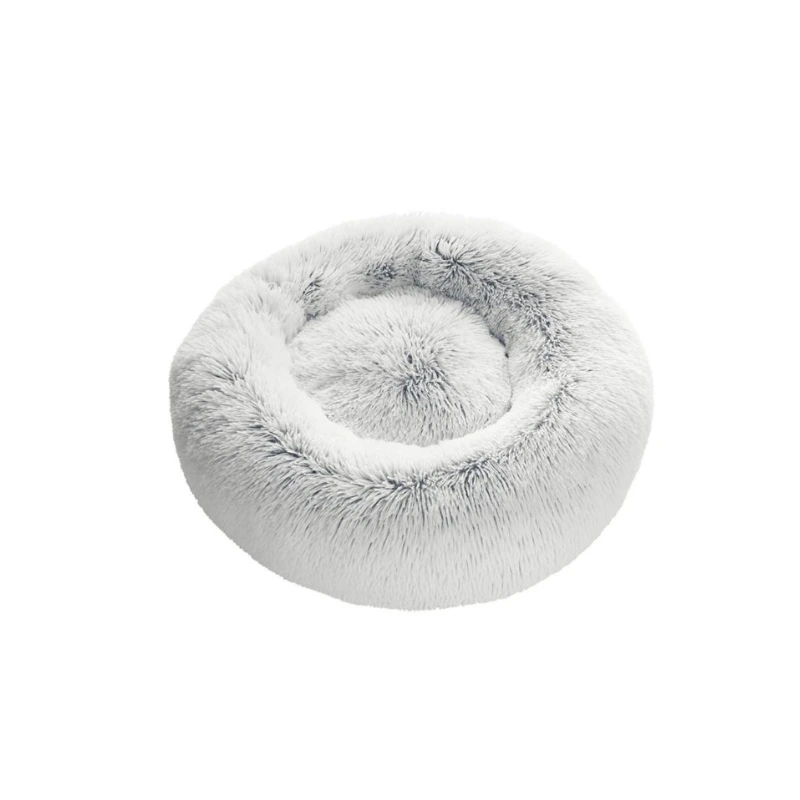 Cama redonda gris/blanca de pelo